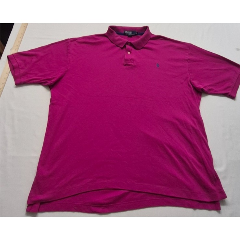 VTG Polo Ralph Lauren men magenta pink polo navy logo Made in USA 100% Cotton XL